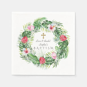 Luau Hawaiian Tropical Flowers Wreath Baptism Napkin