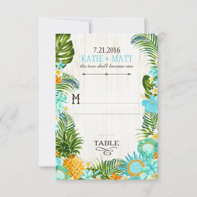 Luau Hawaiian Wedding Beach Rustic Place Card (Front)