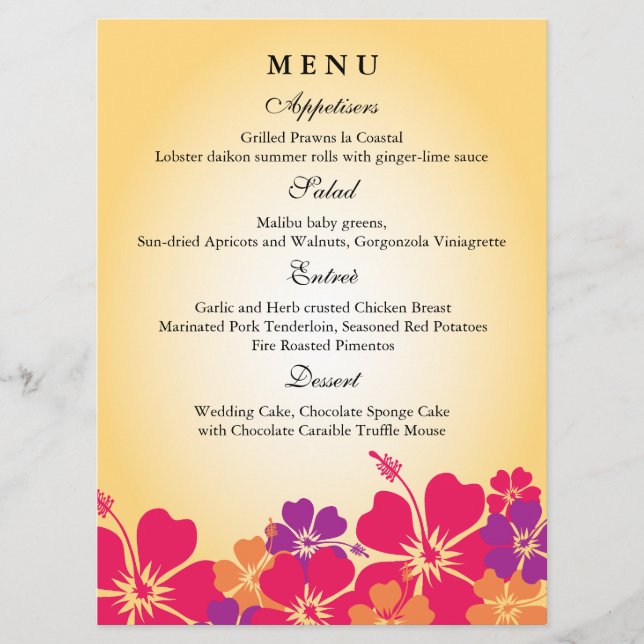 Luau / Hawaiian Wedding Menu (Front)