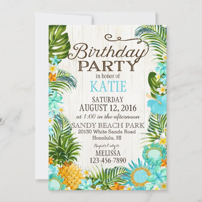 Luau Hawiian Beach Rustic Birthday Party Invitation (Front)