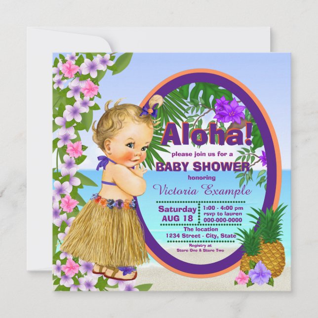 Luau Hula Girl Hwaiian Tropical Baby Shower Invitation (Front)