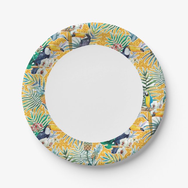 Luau Paper Plates with Toucans and Pineapple (Front)