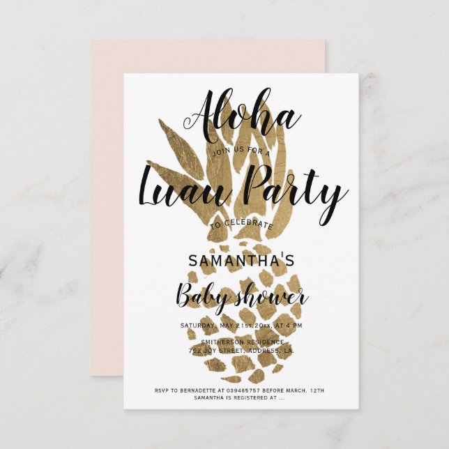 Luau party Aloha baby shower chic gold pineapple Invitation (Front/Back)