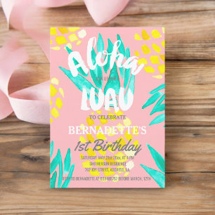 Luau party Aloha pineapples first Birthday Invitation
