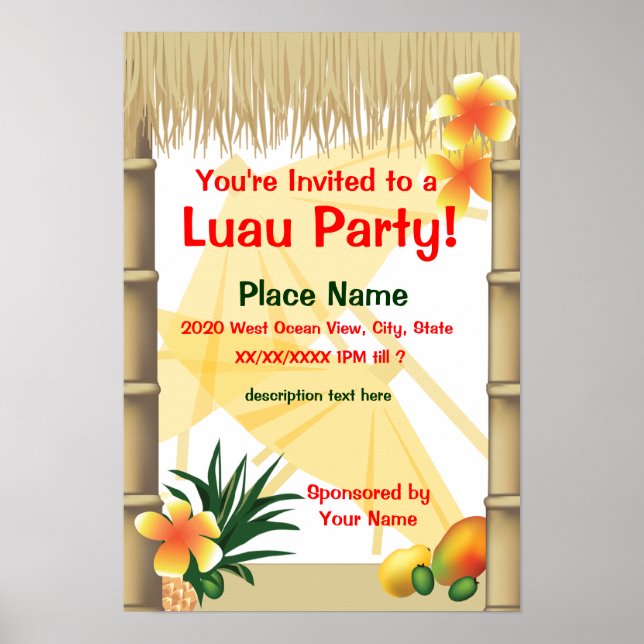 Luau Party Announcement Poster (Front)