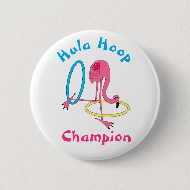 Luau Party Flamingo Hula Hoop Champion 3" Button (Front)