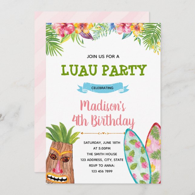 Luau party invitation (Front/Back)