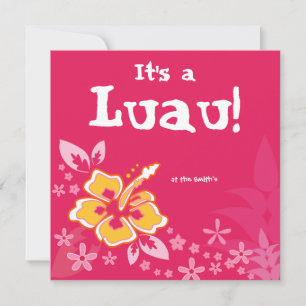 Luau Party Invitation Hibiscus Flower Pink