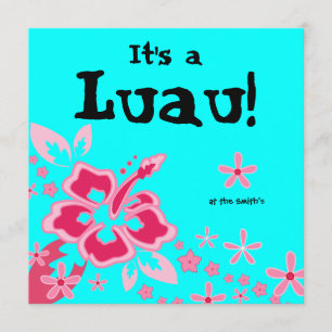 Luau Party Invitation Hibiscus Flower Pink Blue