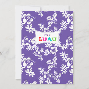 Luau Party Invitation Hibiscus Flower Purple White