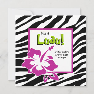Luau Party Invitation Hibiscus Zebra Lime Purple