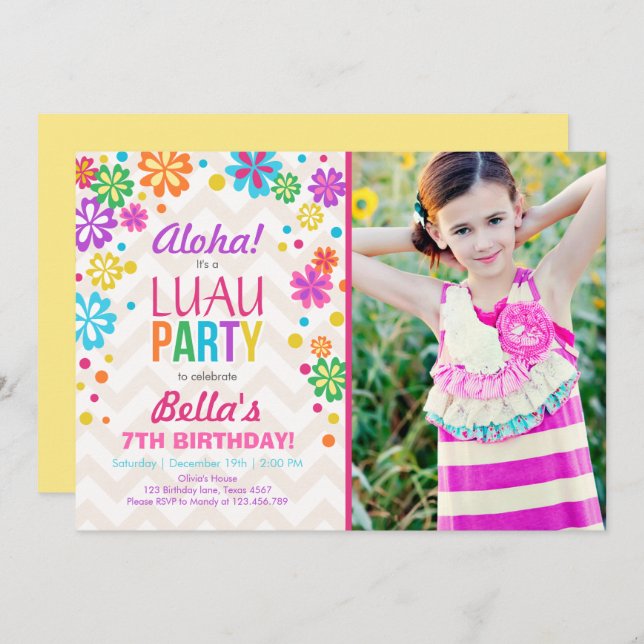 Luau party invitation Tropical Birthday Aloha (Front/Back)