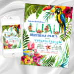 Luau Party Invitations<br><div class="desc">Luau invitations with beautiful watercolor tropical parrot and flamingos on a colourful tropical flower and leaf background.This tropical luau birthday party invitation is easily customised for your event by simply adding your details. You can also change the background colour on the front of this beautiful watercolor luau invitation.</div>