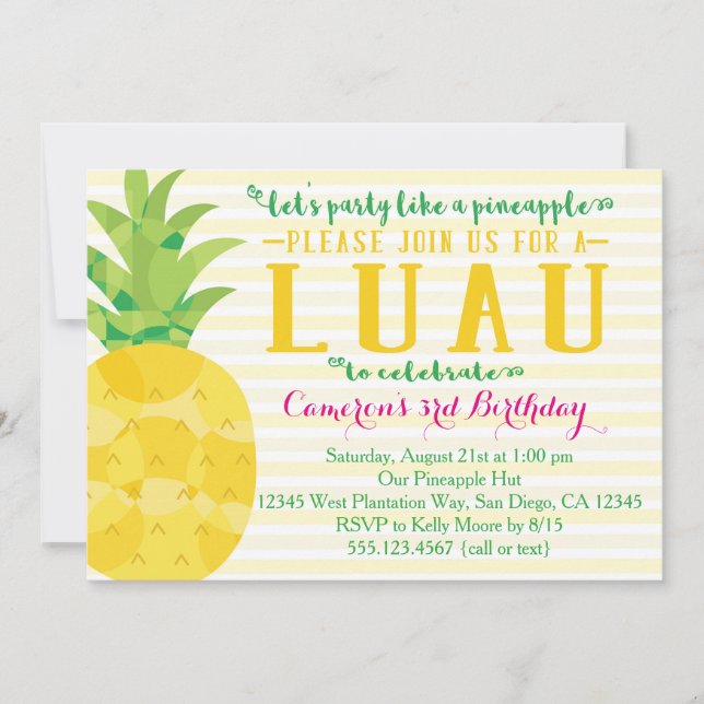 Luau Party like Pineapple Birthday Invitation (Front)