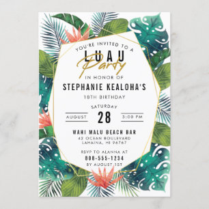 Luau Party Modern Gold Tropical Hawaiian Birthday Invitation