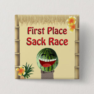 Luau Party Tiki Hut 1 Place Watermelon Sack Race 1 15 Cm Square Badge