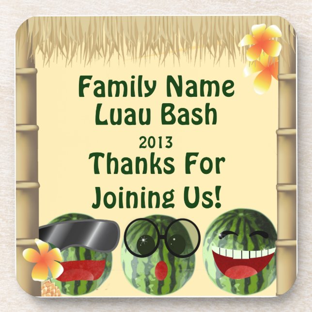 Luau Party Tiki Hut Watermelon People Cork Coaster (Front)