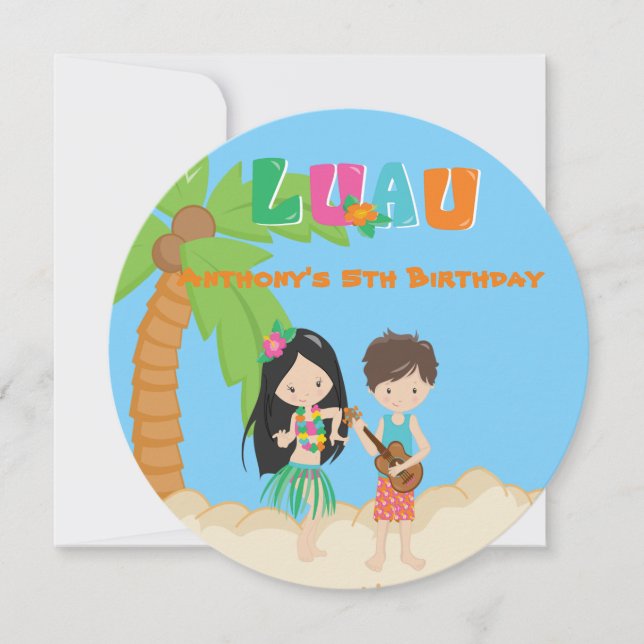 Luau Party With Palm Tree Round Invitation (Front)