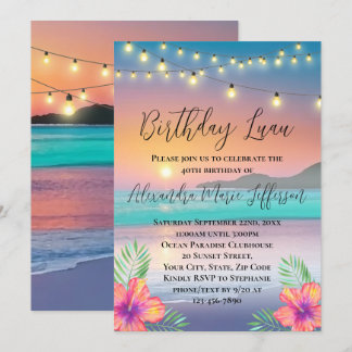 Luau Pastel Sunset Beach Ocean Birthday Party Invitation