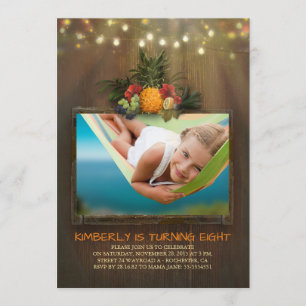 Luau Pineapple Beach String Lights Photo Birthday Invitation