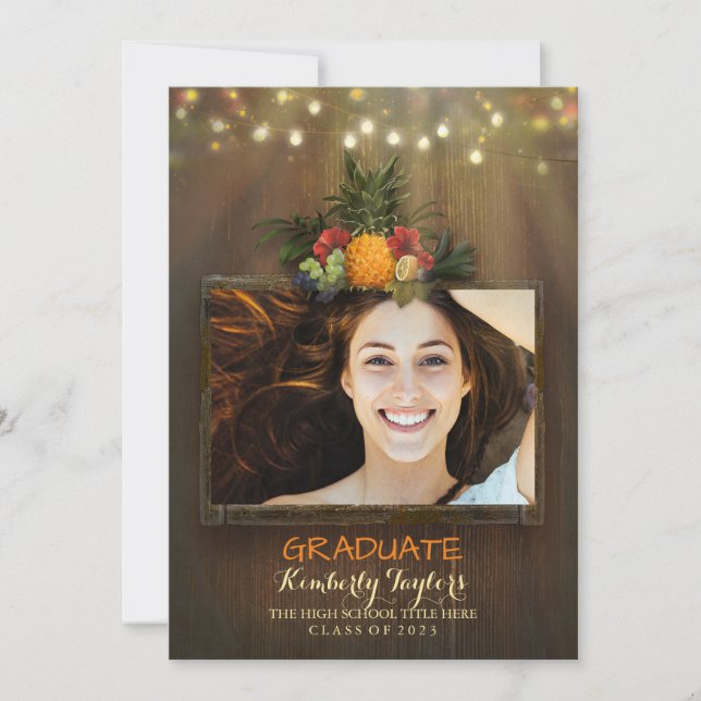 Luau Pineapple Photo Graduation Party Announcement (Front)