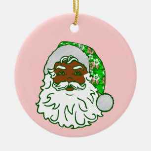 luau pink christmas hawaiian african black santa ceramic ornament