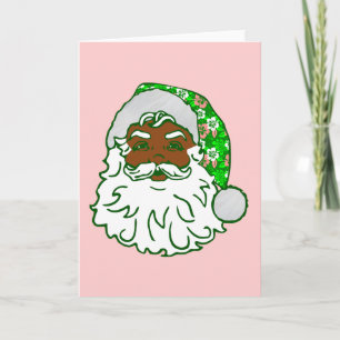luau pink christmas hawaiian african black santa  holiday card
