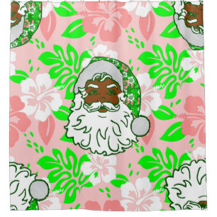 luau pink christmas hawaiian black santa hibiscus shower curtain