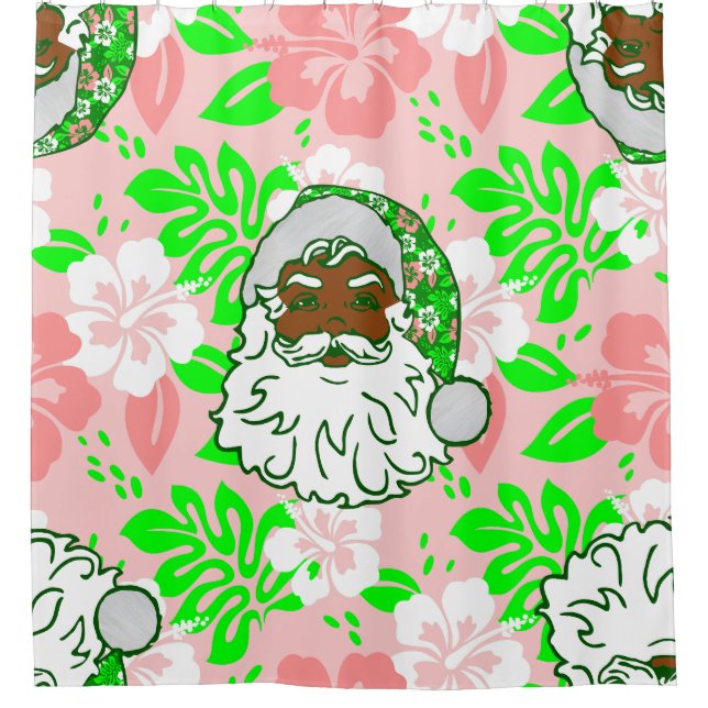 luau pink christmas hawaiian black santa hibiscus shower curtain (Front)