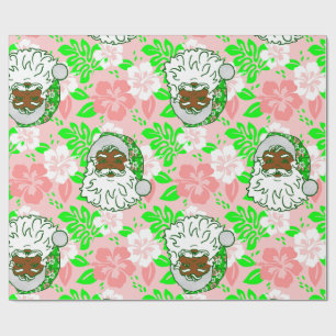 luau pink christmas hawaiian black santa hibiscus wrapping paper