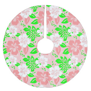 luau pink christmas hawaiian hibiscus floral xmas brushed polyester tree skirt