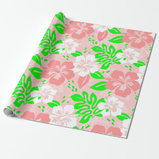 luau pink christmas hawaiian hibiscus floral xmas wrapping paper
