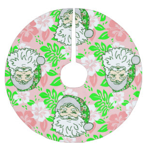 luau pink christmas hawaiian santa hibiscus brushed polyester tree skirt