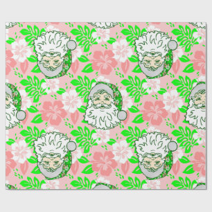 luau pink christmas hawaiian santa hibiscus wrapping paper