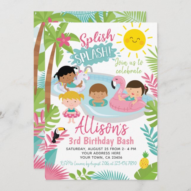 Luau Pool Birthday Invitation (Front/Back)