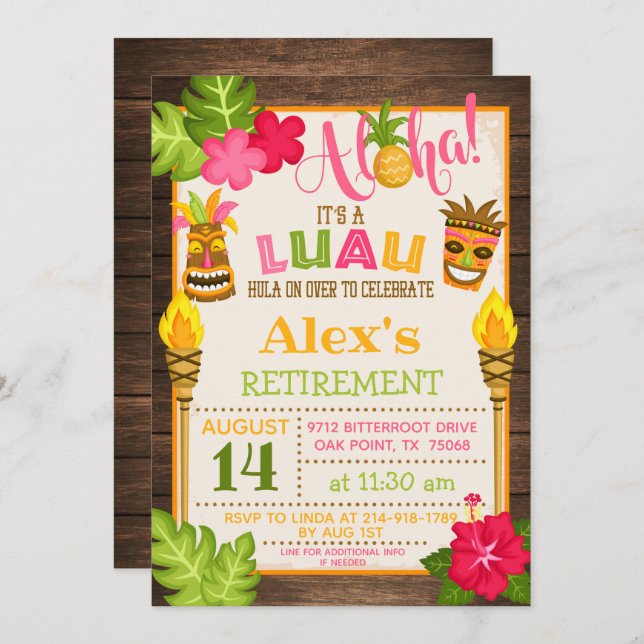 Luau Retirement Party Invitation - Orange Text (Front/Back)