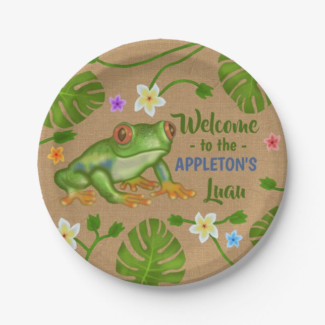 Luau Summer Party Tropical Frog Hawaiian Beach Fun Paper Plate (Front)