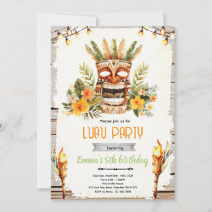 Luau tiki birthday party invitation