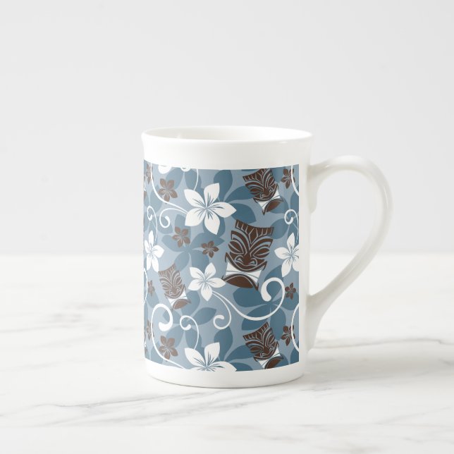 LUAU TIKI PATTERN (BLUE) BONE CHINA MUG (Right)