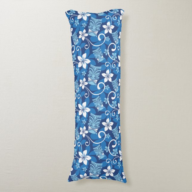 LUAU TIKI PATTERN (BRIGHT BLUE) BODY CUSHION (Front Vertical)