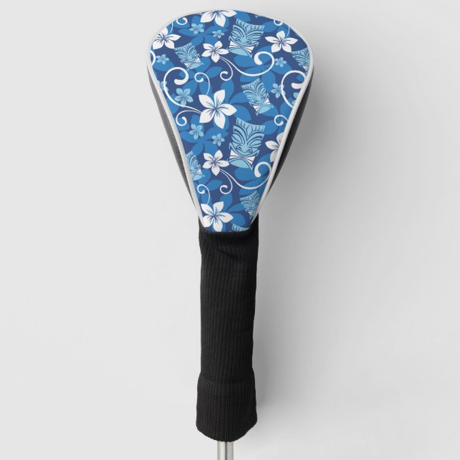 LUAU TIKI PATTERN (BRIGHT BLUE) GOLF HEAD COVER (Front)