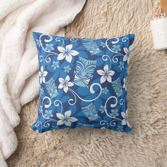 LUAU TIKI PATTERN (BRIGHT BLUE) THROW PILLOW (Blanket)