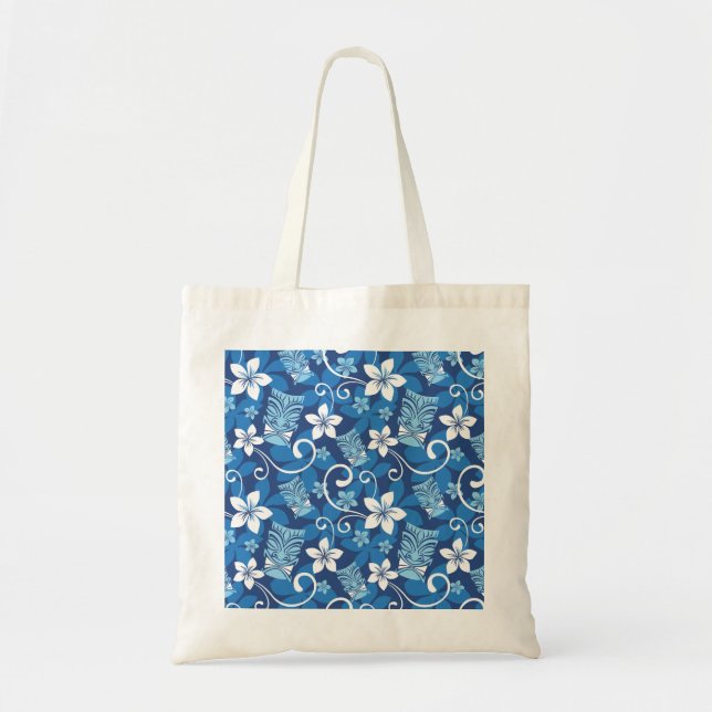 LUAU TIKI PATTERN (BRIGHT BLUE) TOTE BAG (Front)
