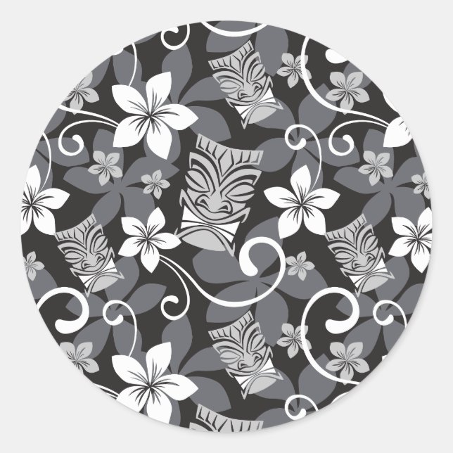 LUAU TIKI PATTERN (CHARCOAL) CLASSIC ROUND STICKER (Front)