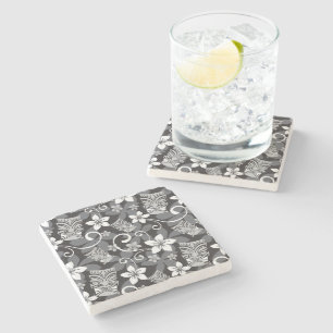 LUAU TIKI PATTERN (CHARCOAL) STONE COASTER