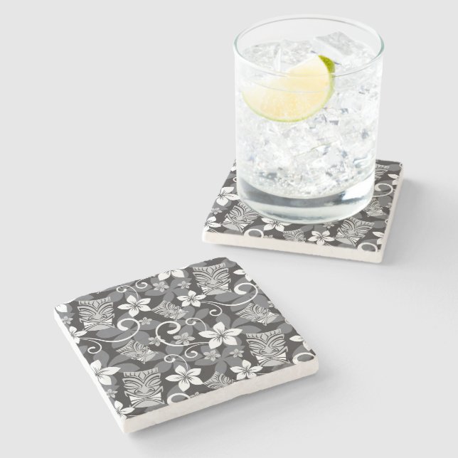 LUAU TIKI PATTERN (CHARCOAL) STONE COASTER (Side)