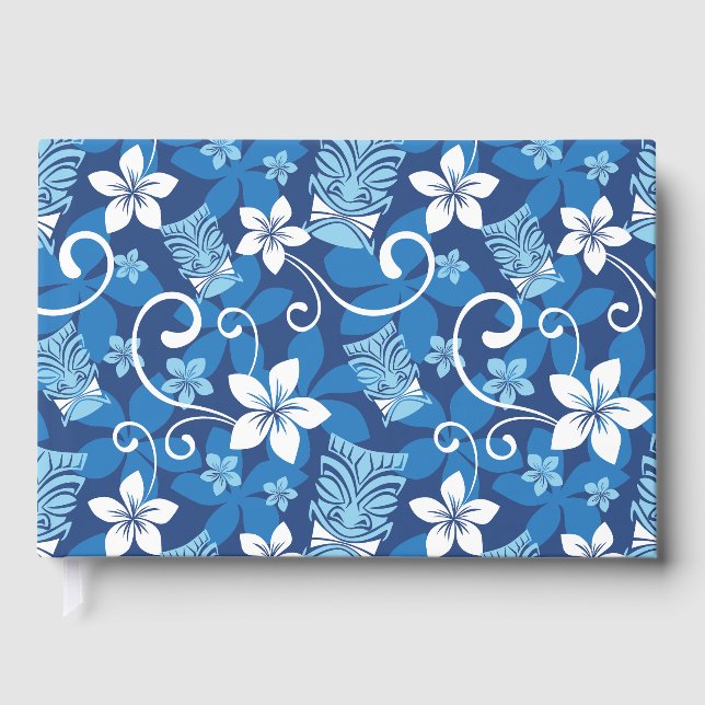 LUAU TIKI PATTERN IN BLUE GUEST BOOK (Front)