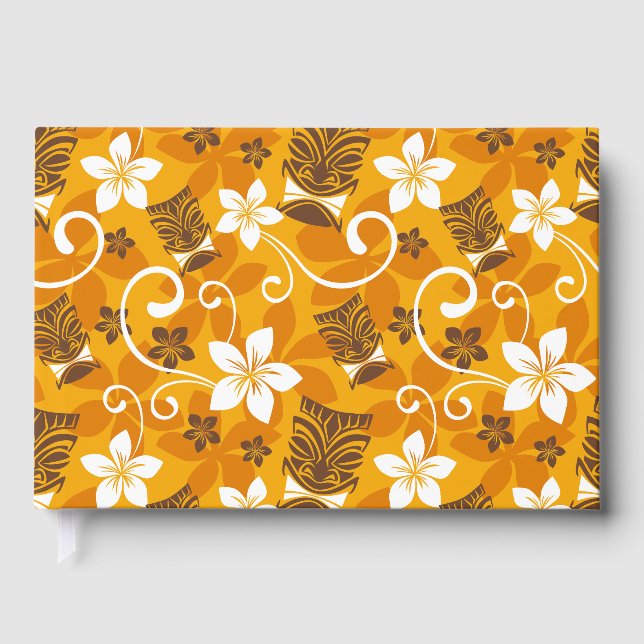 LUAU TIKI PATTERN IN ORANGE GUEST BOOK (Front)