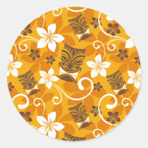 LUAU TIKI PATTERN (ORANGE) CLASSIC ROUND STICKER