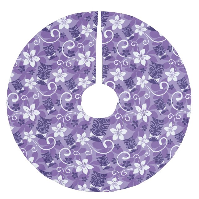 LUAU TIKI PATTERN (PURPLE) BRUSHED POLYESTER TREE SKIRT (Front)
